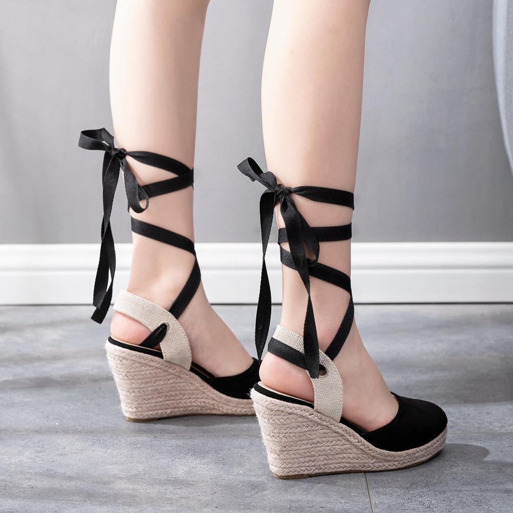 Shoes Women Summer High Heel Platform Wedges Sandals Ankle Buckle Strap Closed Toe Comfortable Casual Shoe