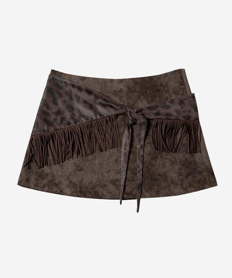 Darling Your Bad Fringe Wrap Leather Skirt #Brown
