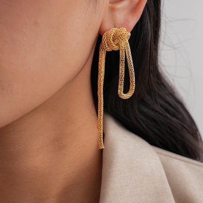 Metal Chain Knotted Fringed Earrings Simple Stud Earrings Niche Earrings