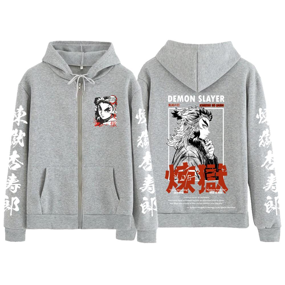 Anime Demon Slayer Kyojuro Rengoku Kapuzenpullover mit Reißverschluss Lässiger Kapuzenpullover mit Reißverschluss Sweatshirt Unisex