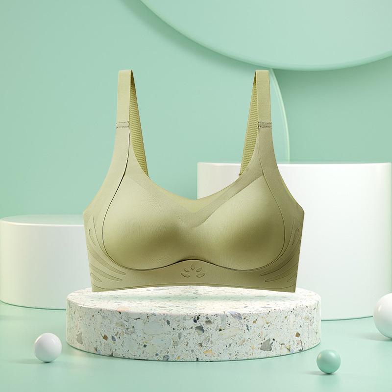 Traceless underwear women's small breasts gather and show large upper support jelly strip D soft support one-piece fixed cup bra