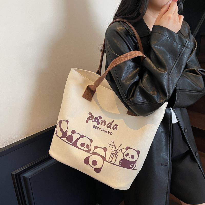 Tote Bag Women's 2025 Summer New Korean Canvas Bag Female Student Commuting Large Capacity Shoulder Bag Cartoon