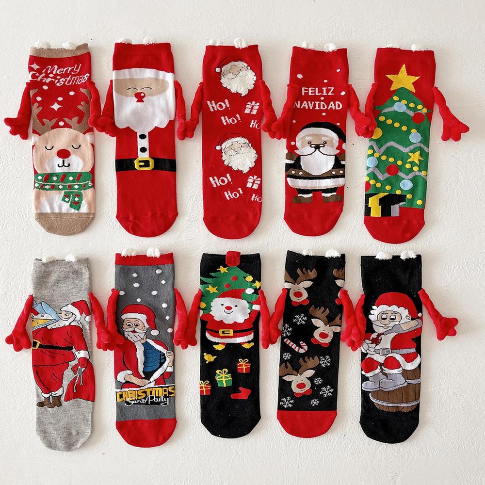 Women's Autumn Winter Socks Mid Tube Sock Hand In Hand Christmas Sock Couple Magnetic Pull Cute Christmas Sock Magnet Tube Socks