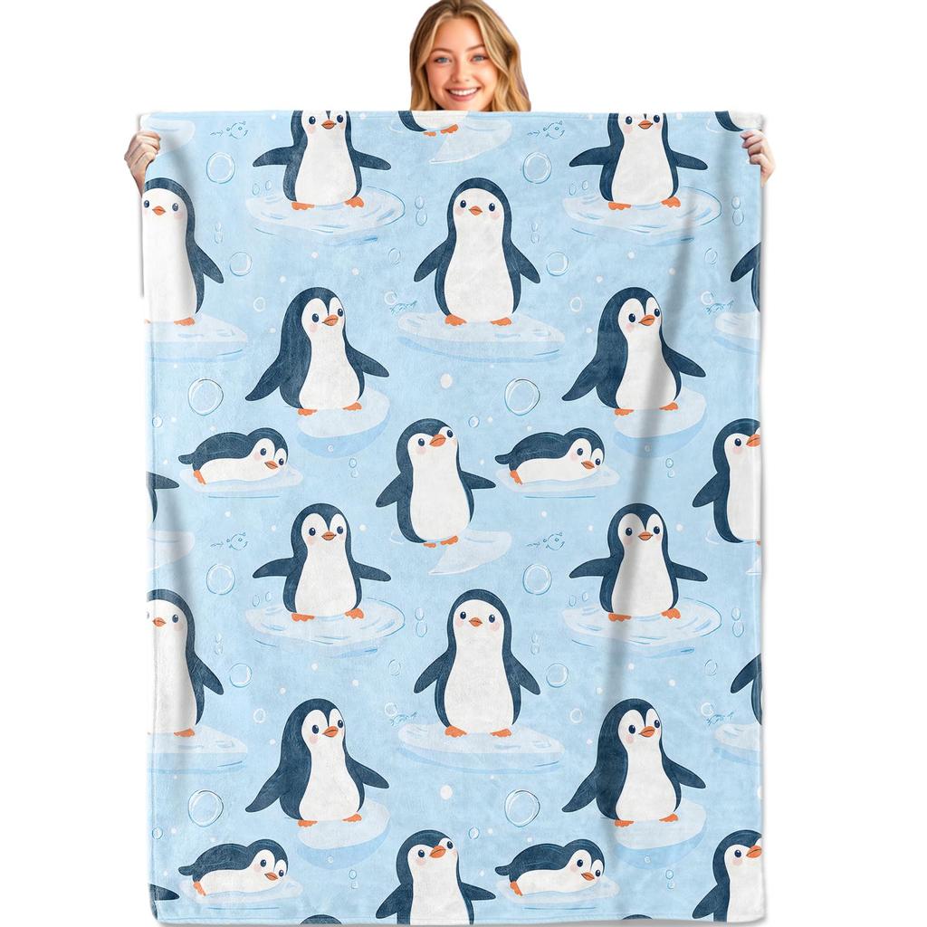 Penguin Blanket Soft Cute Penguins Flannel Fleece Throw Blanket Lightweight Fuzzy Plush Blanket for Couch Bed Sofa Home Decor