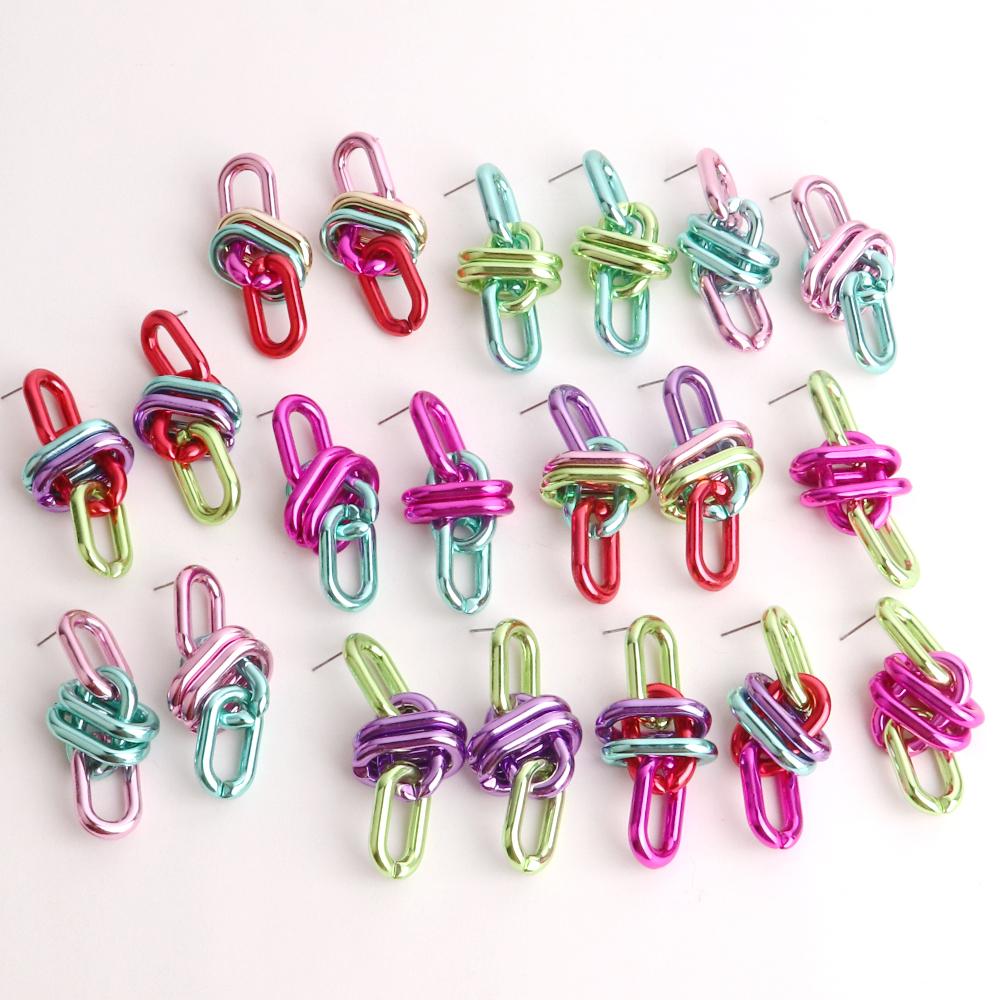 New Goth Metallic Pink Blue Acrylic Drop Earrings for Women Vintage Long Chain Dangle Earrings Hip Hop Punk Party Jewelry Gifts