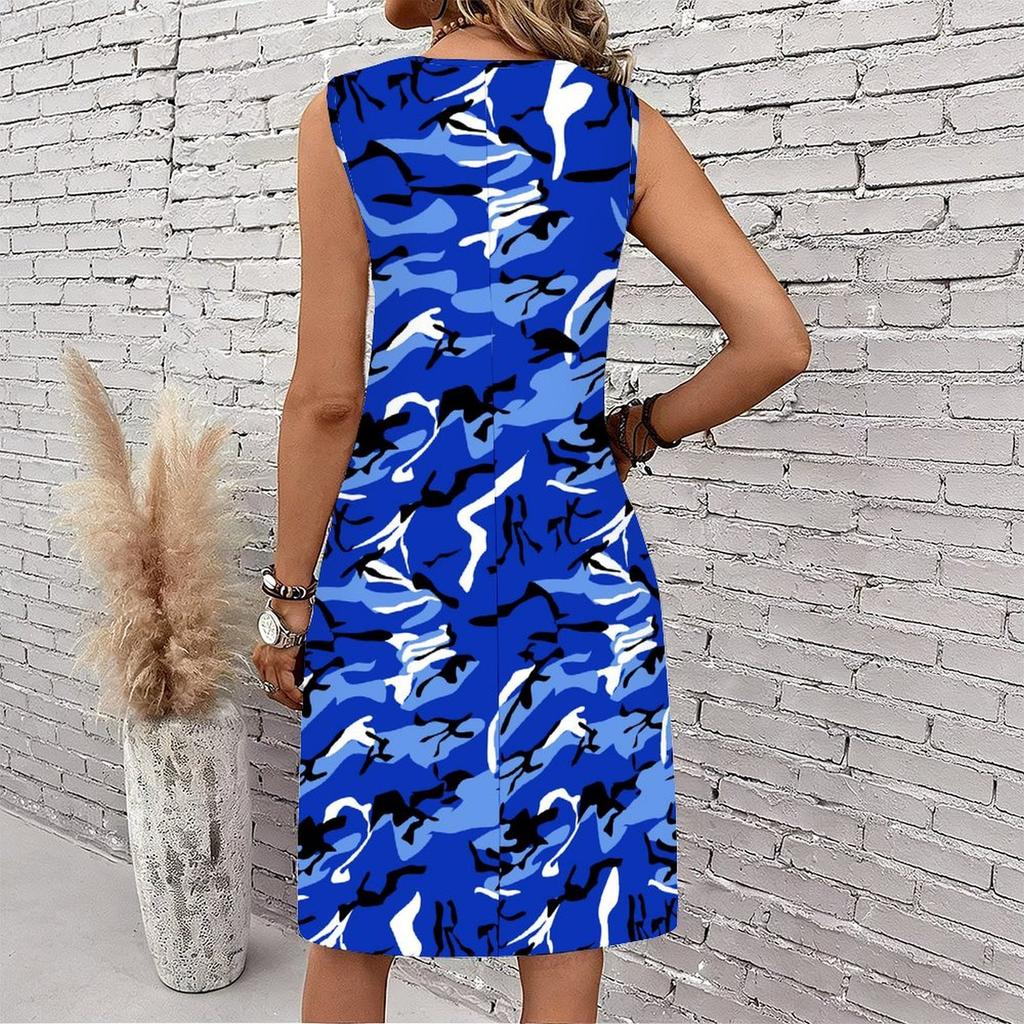 Plus Size V Neck Sleeveless Dress Pine Ridge Misty Ink Print For Mountain Scenic Tour