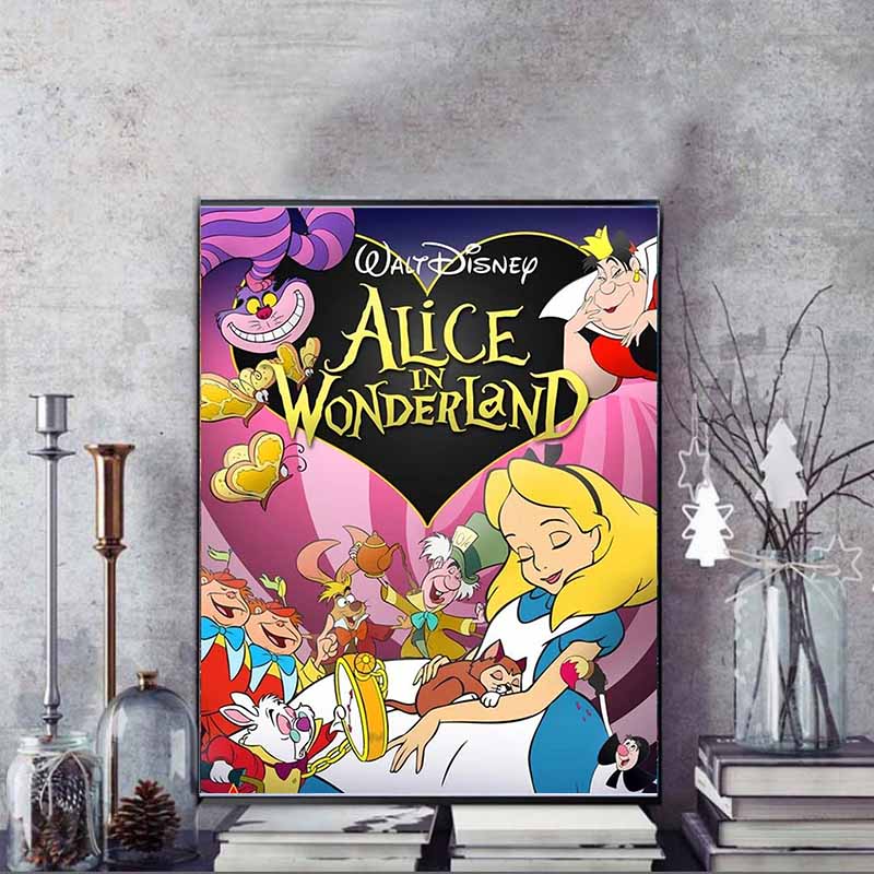 Disney Diamond Painting: Alice in Wonderland Classic Animation Poster Cute DIY Rhinestone Mosaic Cross Stitch Kit Embroidery Gift for Home Decor