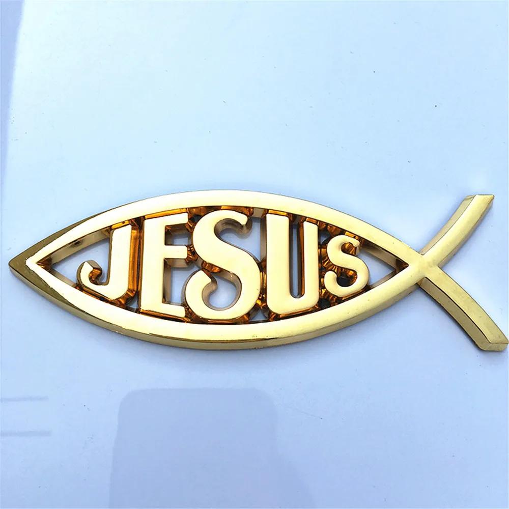 1PCS 14x4.5cm JESUS Fish Silver chrome Christian crafts ABS Car Sticker PEACE FAITH Emblem 3D Badge Decal Auto Accessories