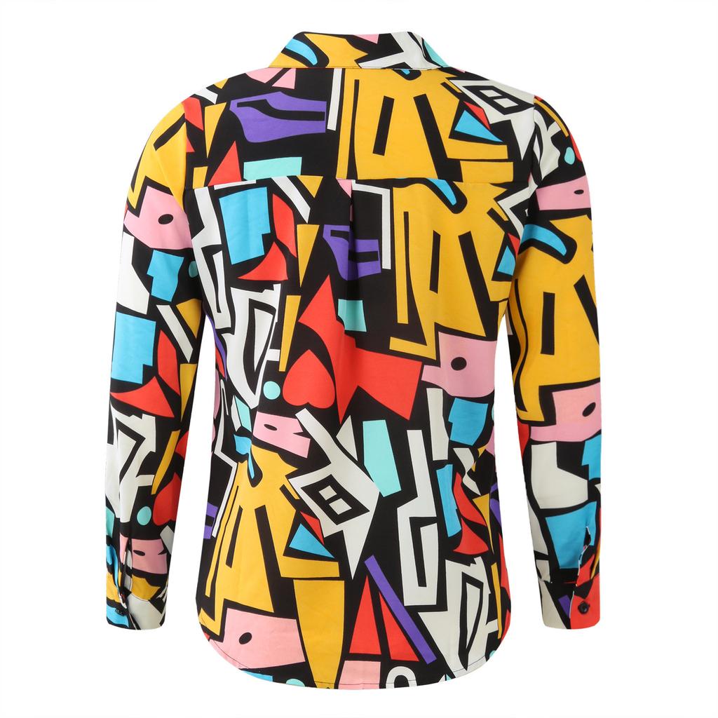 Blouses For Women Fashion, Casual Long Sleeve Button Down Shirts Tops Printed Lapel Cardigan Shirt