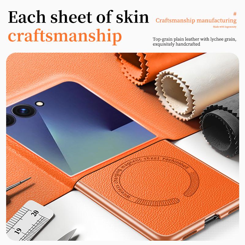 For Magsafe Magnetic Leather Phone Case for Samsung Galaxy Z Flip 7 6 5 4 ZFlip 7FE 5G Wireless Charging Protective Back Cover