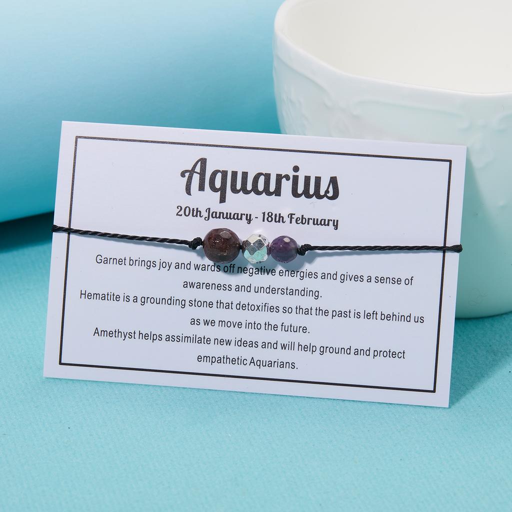 12 Constellation Bracelet Crystal Beads Rope Chain Bracelets for Women Zodiac Sign Libra Aries Wish Card Birthday Jewelry Gifts