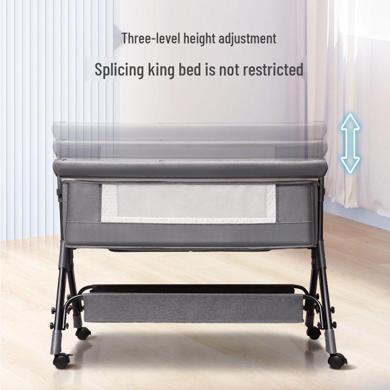 Multifunctional Foldable Baby Cradle Bed: Newborn Crib & Children's Bed with Mobile Splicing.