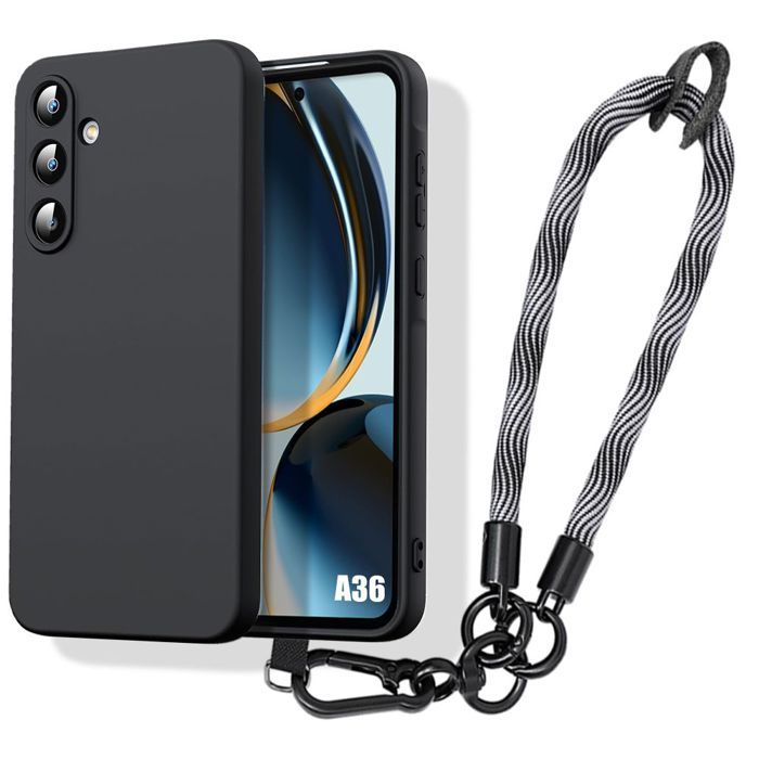 Case for Samsung Galaxy A36 5G, Black Liquid Silicone Protection with Removable Grey Strap