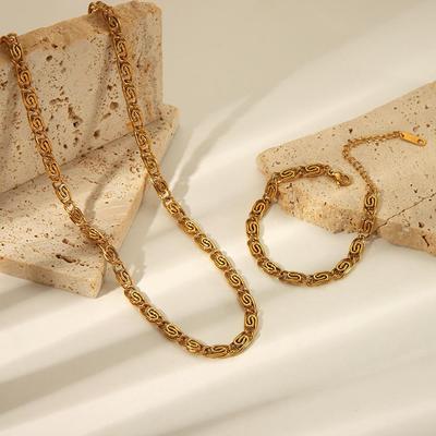 18K Goudkleurig Roestvrij Staal Ketting: Geometrische Dikke Kettingarmband, Europese & Amerikaanse Stijl