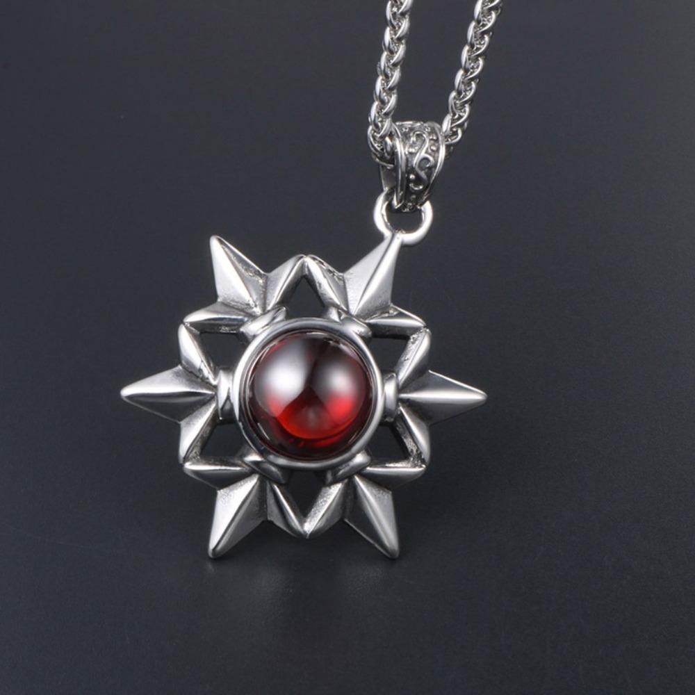 JMXD Men's Retro Titanium Steel Hexagram Gemstone Pendant Necklace | Hypoallergenic Durable Zirconia Jewelry | Daily Wear Statement Piece