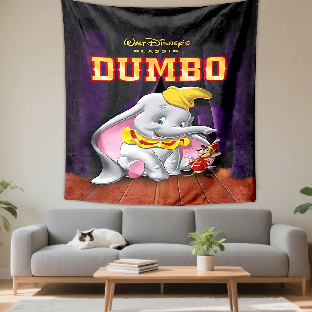 Dumbo Tapestry Wall Hanging, Walt Disney Classic Elephant Movie Art, Nostalgic Cartoon Wall Decor for Nursery Kids Bedroom