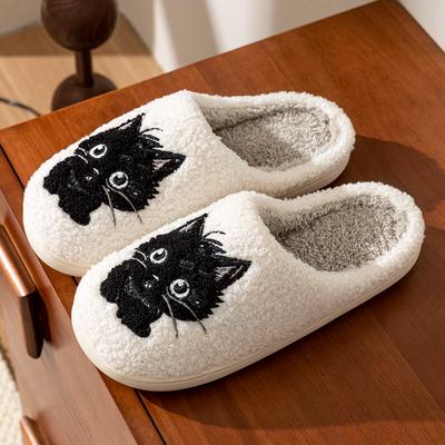 Süße kleine schwarze Katze Damen Hausschuhe Winter Indoor Weiche Sohle Exquisite Mädchen Hausschuhe Schlafzimmer Anti-Rutsch Komfort Baumwollschuhe