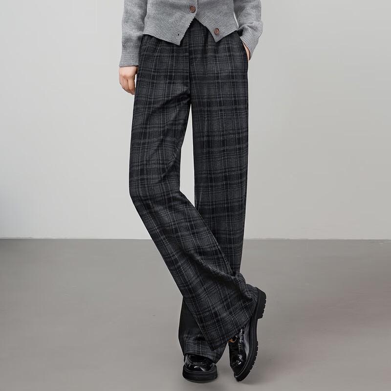 Women's Plaid Wide-Leg Elastic Waist Trousers