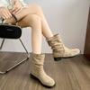 Super fire pile boots flat short boots women's 2025 new autumn and winter Internet celebrity round head sleeve popular medium boots