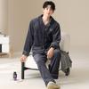 Coral fleece pajamas men's winter thickened fleece simple flannel warm can be worn outside autumn and winter loungewear suit