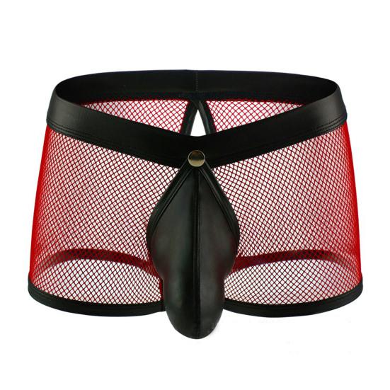 Men Thongs Hollow Out Mesh Sexy Opening U Convex Super Breathable Men Boxers Inner Wear Clothes