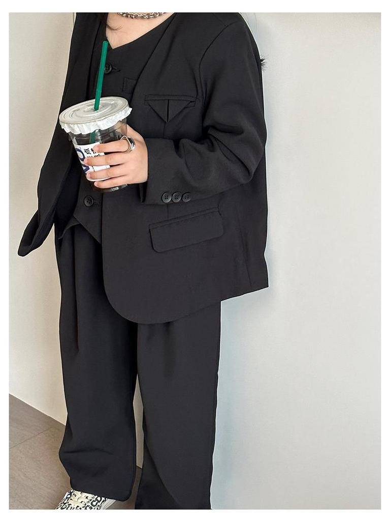 Automne 2025 Ensemble 3 Pièces Bonbon pour Filles - Ensemble Blazer Style Coréen