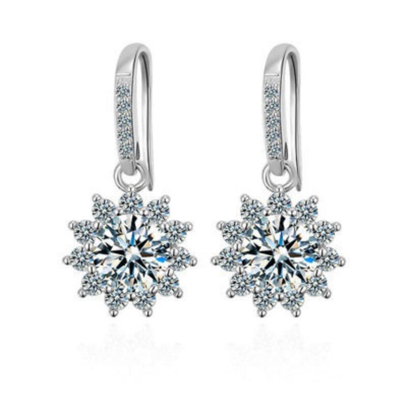 New White Copper Plated Platinum Moissanite Earrings Sunflower Diamond Ear Hook