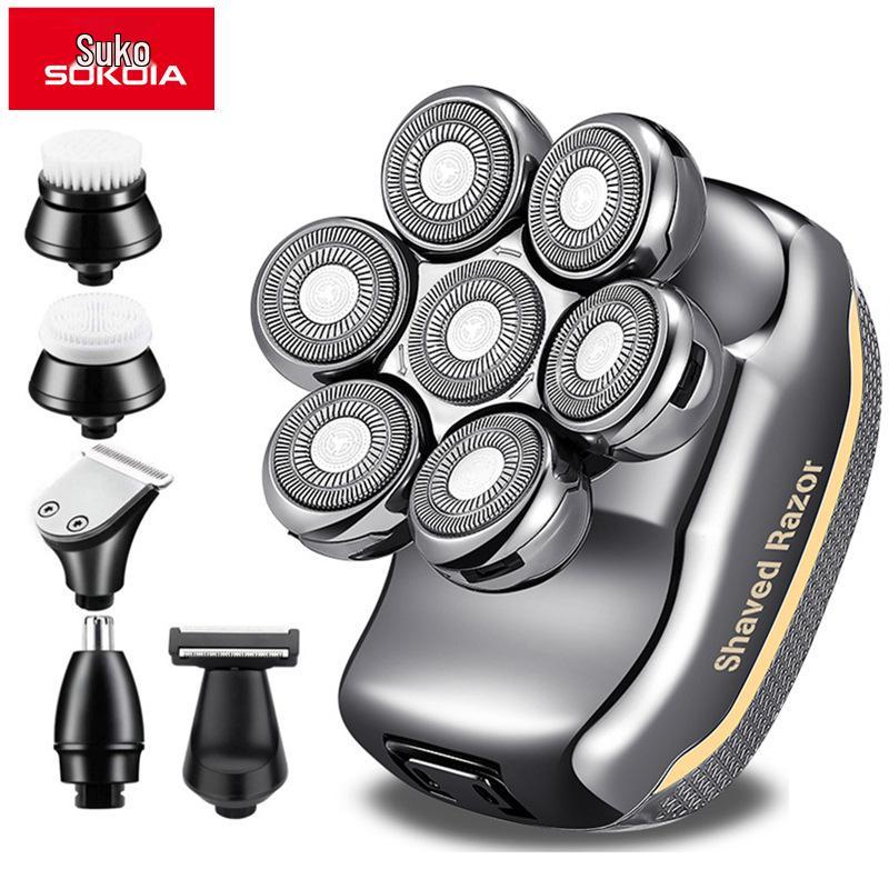 German Precision 7-Head Electric Shaver & Hair Clipper for Men - Rechargeable, Multifunctional Razor for Head Shaving