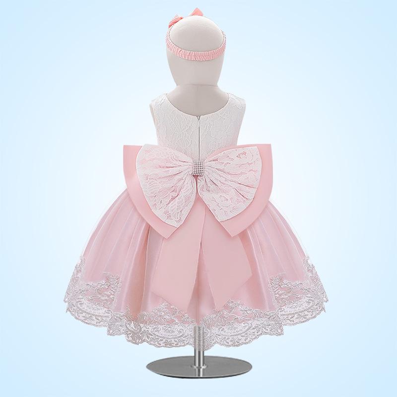 Children's Lace Color Block Birthday Bow Dress
