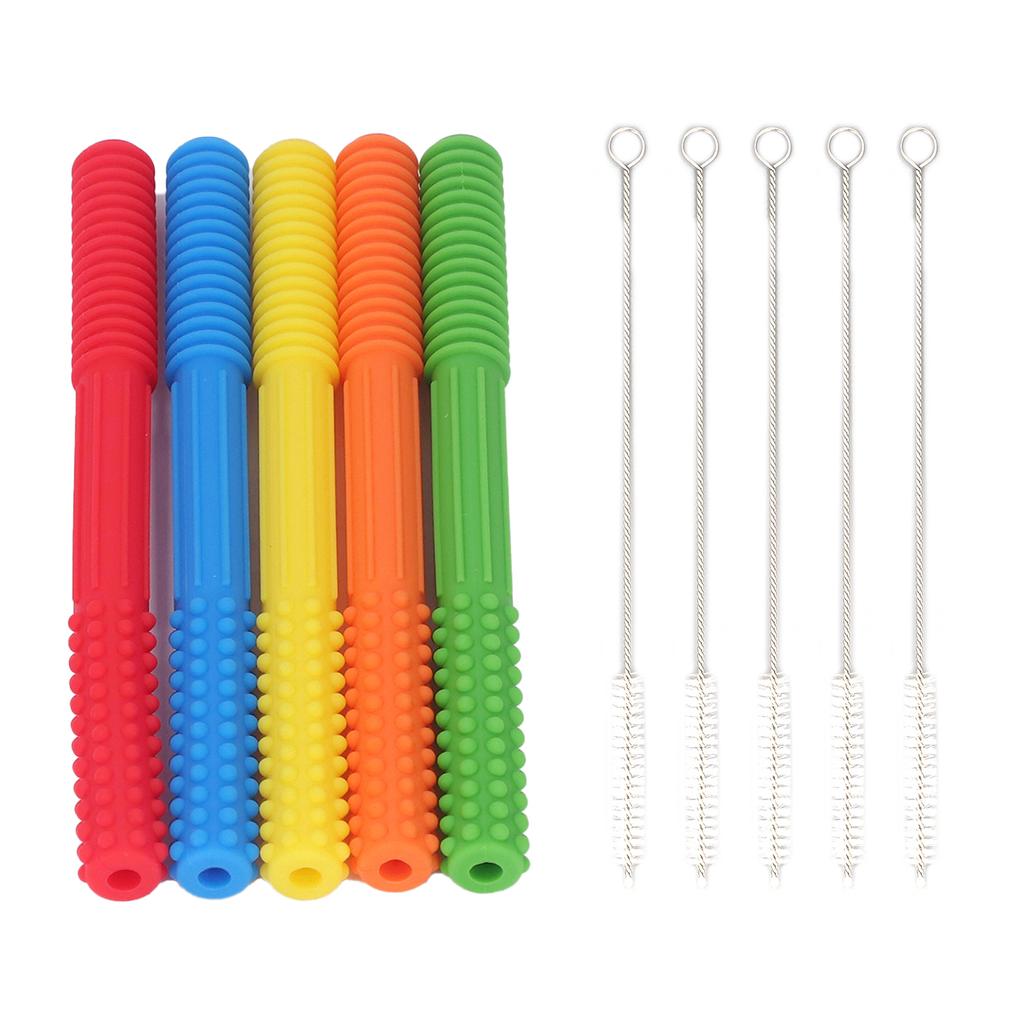 5Pcs Baby Teething Tubes Toy Silicone Bite Resistant 5 Colors Baby Chew Straw for Infants Toddler