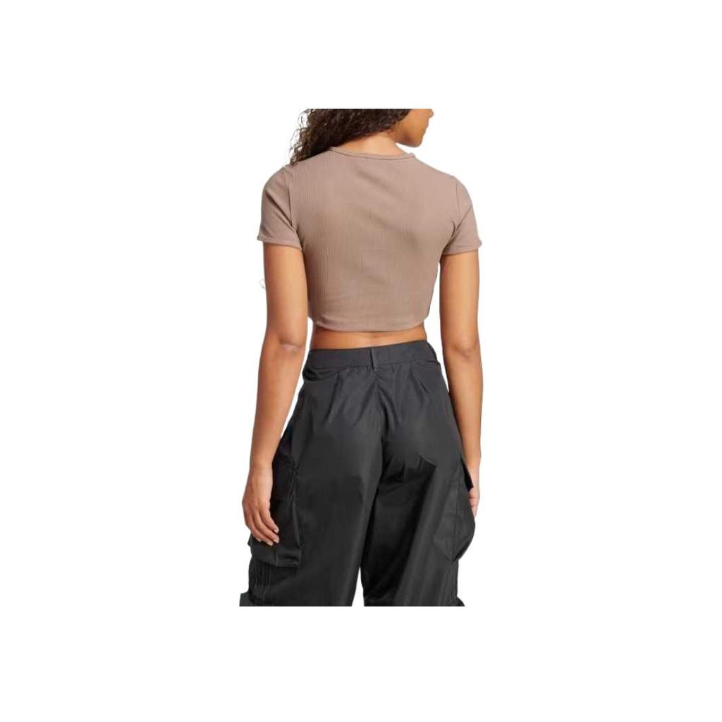 adidas Originals Essentials Brand Logo Skin-Friendly Comfortable Short Sleeve T-Shirt Women T-Shirts Brown JC9030