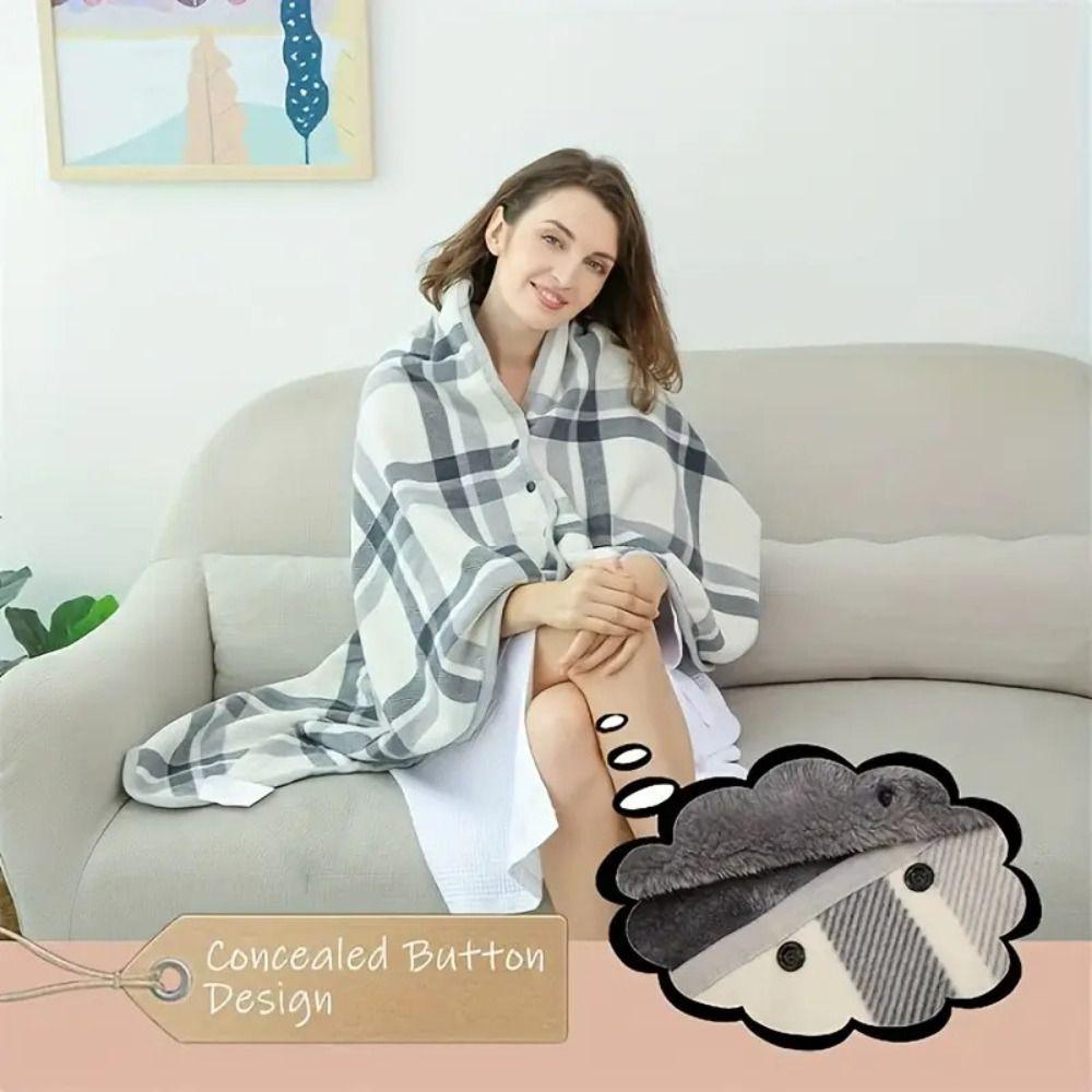 140*100cm Warm Flannel Blanket Shawl Thicken Wearable Scarf Women Retro Stripe Warm Shawl  Winter