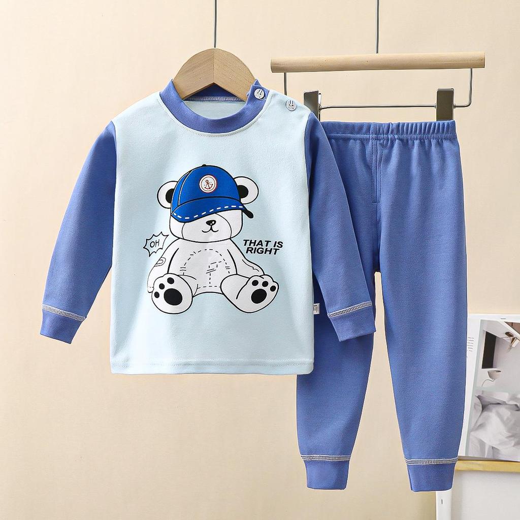 Kids' Pure Cotton Underwear & Homewear Set - Boys & Girls Autumn Cartoon Clothes & Trousers