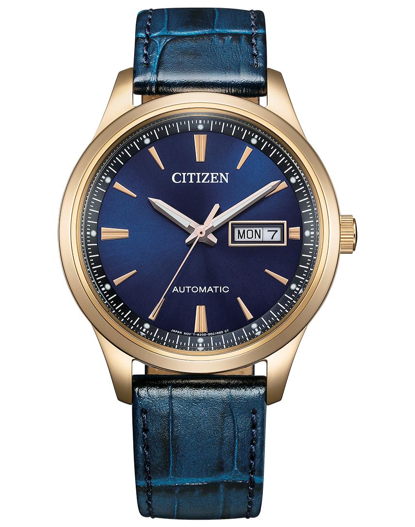 

CITIZEN Автоматические часы с днем и датой 40 мм кожаные мужские часы NY4063-01L синий