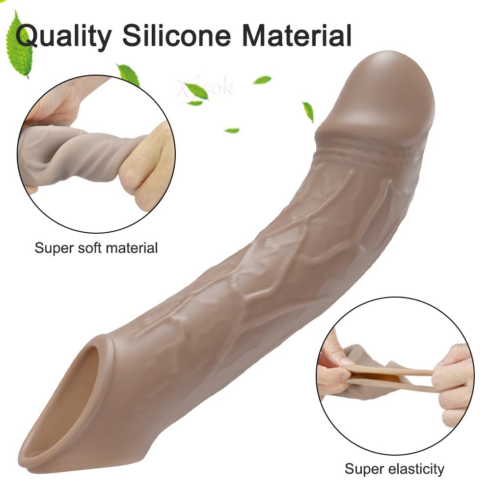 Fernbedienung, vibrierende Penisverlängerungshülse, Ejakulationsverzögerung, Penisverlängerung, wiederverwendbarer Silikon-G-Punkt-Stimulator für Paare