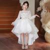 Children's High-End White Sequin Princess Dress - Short Front, Long Back, Perfect for Piano Performances, Weddings, and Autumn Flower Girl Events