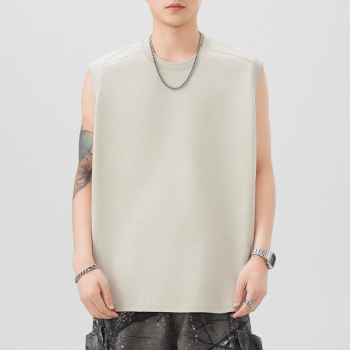 260g Heavy Solid Color Vest Men's Round Neck Sleeveless T-shirt Loose Base Shirt New Summer Style