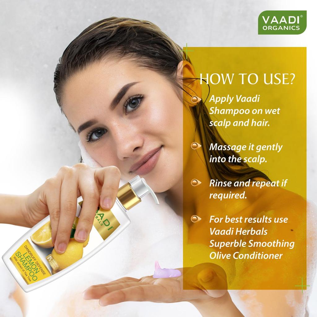 Vaadi Herbals Dandruff Defense Lemon Shampoo with Tea Tree Extract for Scalp Care 350ml