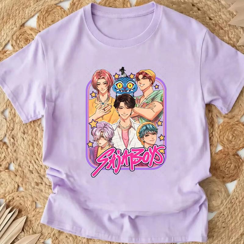 Popular Cartoon Print Women T-Shirt Cartoon Design Casual Harajuku Style T-shirts Girls Round Neck Short Sleeved Top Fans Gifts