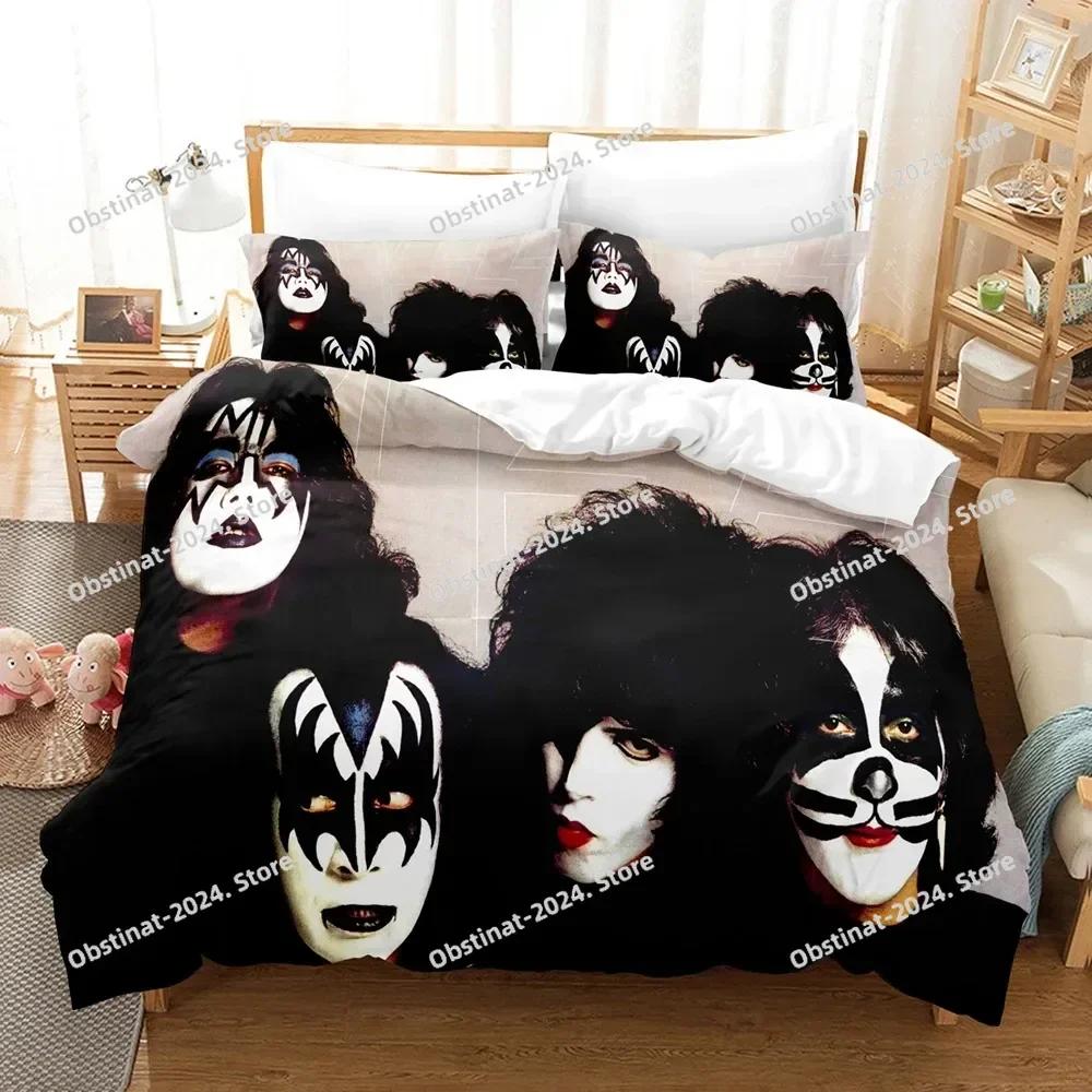 Kiss Band Bedding Set Single Rock Print Bed Set With Pillowcase Bed Duvet Cover Soft Single Double Queen Super King Size Bedroom