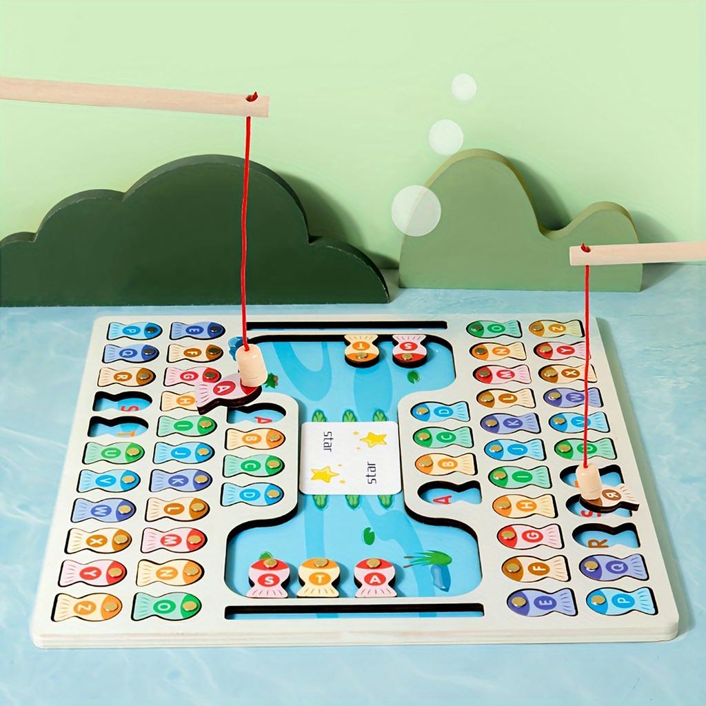 Wooden Magnetic Fishing Game Children's Early Education Letter Cognition Matching Desktop Game Educational Toy