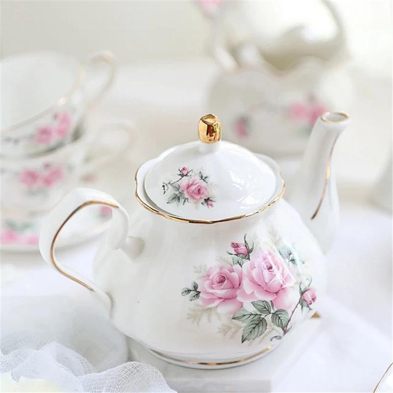 Noble Ceramic Teapot 500ML Teacup 120ML Pink Camellia Coffee Pot Home High Grade Porcelain Kettle Jug Party Cafe Teaware Tea Pot