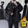 Unisex Black Denim Jacket Oversized Loose Fit Workwear Style Short Cropped Biker Chic Outerwear Casual