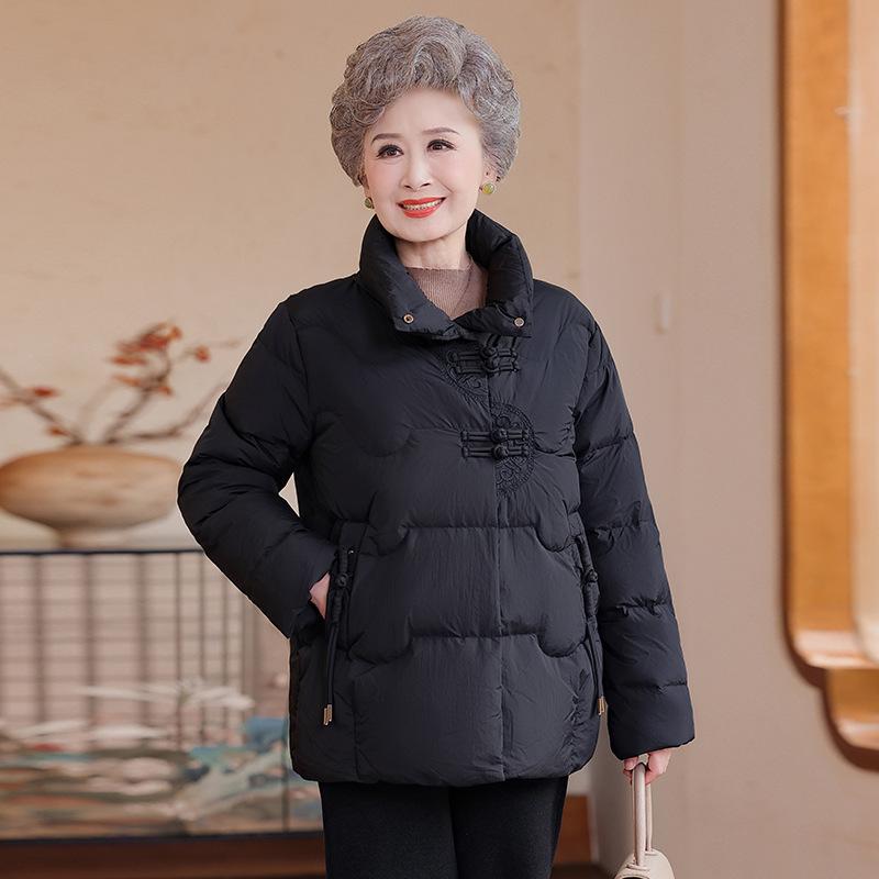 Red Chinese Style Winter Down Jacket for Middle-aged and Elderly Women: Warm, Thick Cotton Coat
