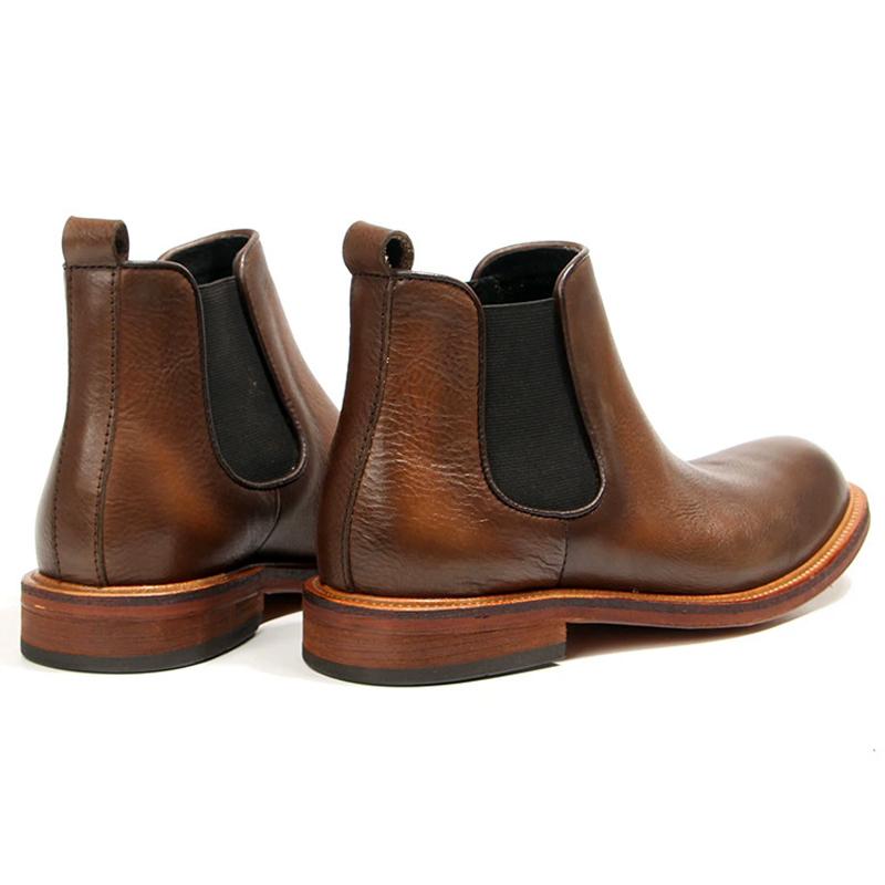 Classic Men Chelsea boots Round headed Retro Handmade Men Boots Genuine leather Men's short boots Business leather boots Male