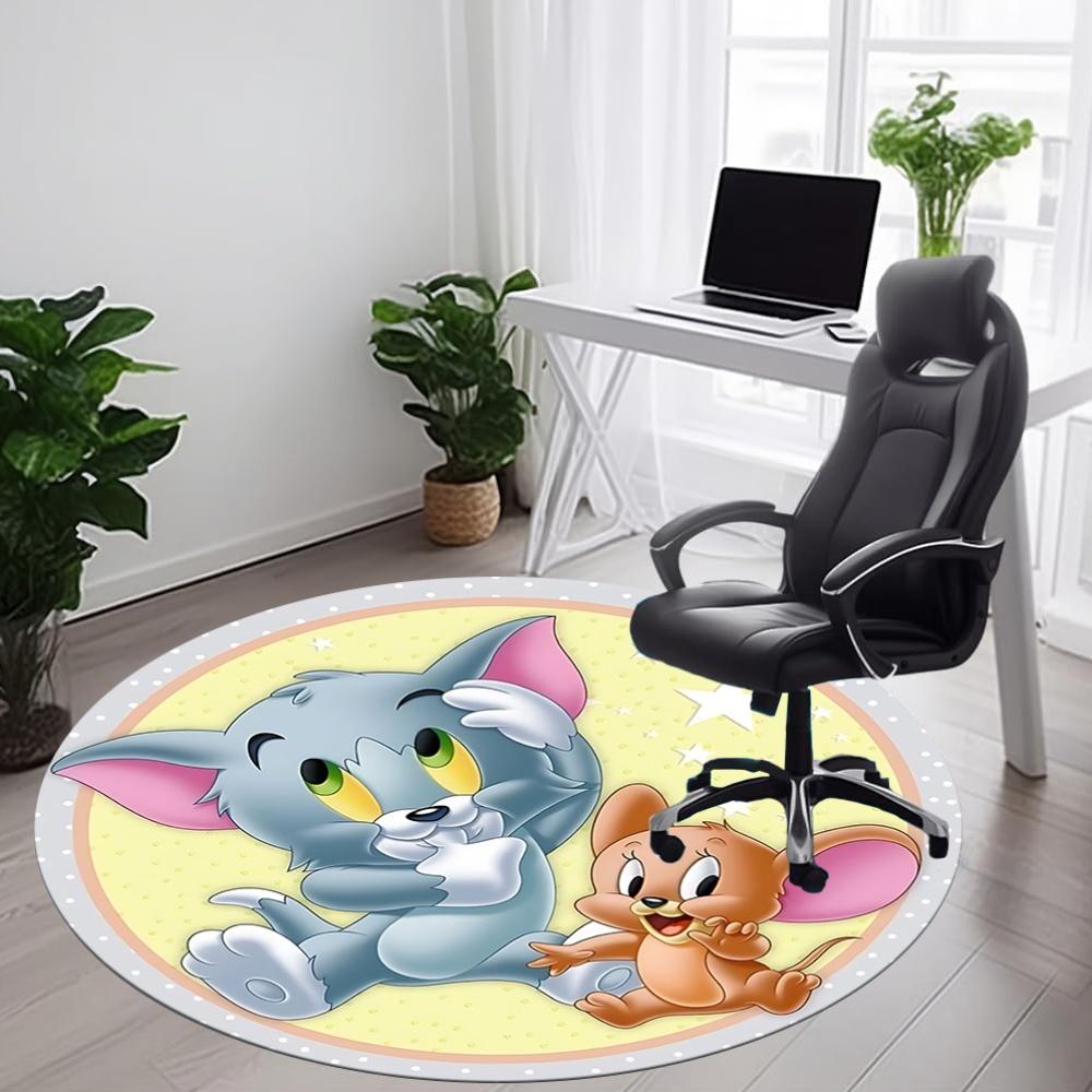 1pc Tom and Jerry Chair Carpet for Office Non-Slip, Soft & Comfortable, Carpet for Office, Gaming, Lightweight Round Floor Mat