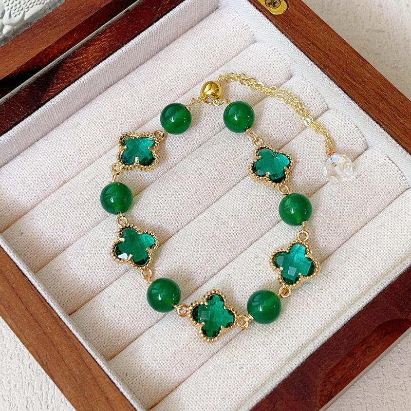 JYL TS Bracelet Bohemian  Tassel Style Brings Exotic Vibes And Luck green agate gold