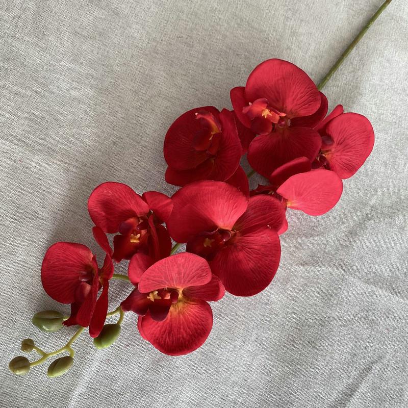 

8head Peach Suede Orchid Artificial Plant For Wedding Reception And Home Decor Bright Red