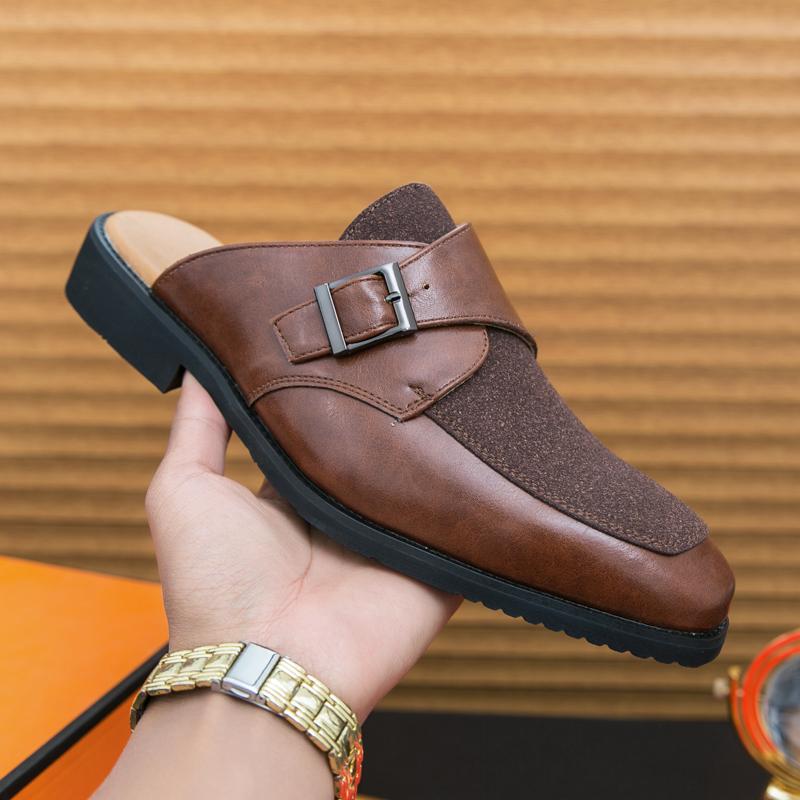 

Fashion Suede Patchwork Fashionable Slippers Non Slip Men Comfortable Loafers Men s Casual Slip on Flats Soft Large Size Leather Shoes 38 коричневий