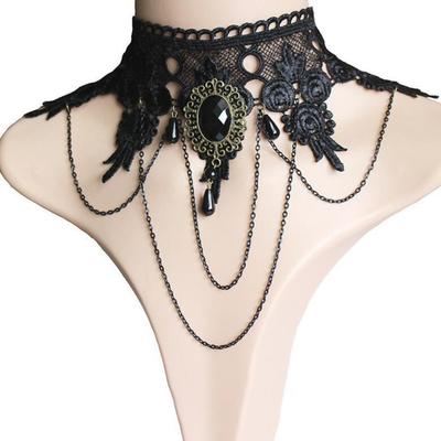 Lace Flower Faux Gem Necklace Bracelet Earrings Wide Gothic Punk Style Choker Necklace Bracelet Jewelry Accessory